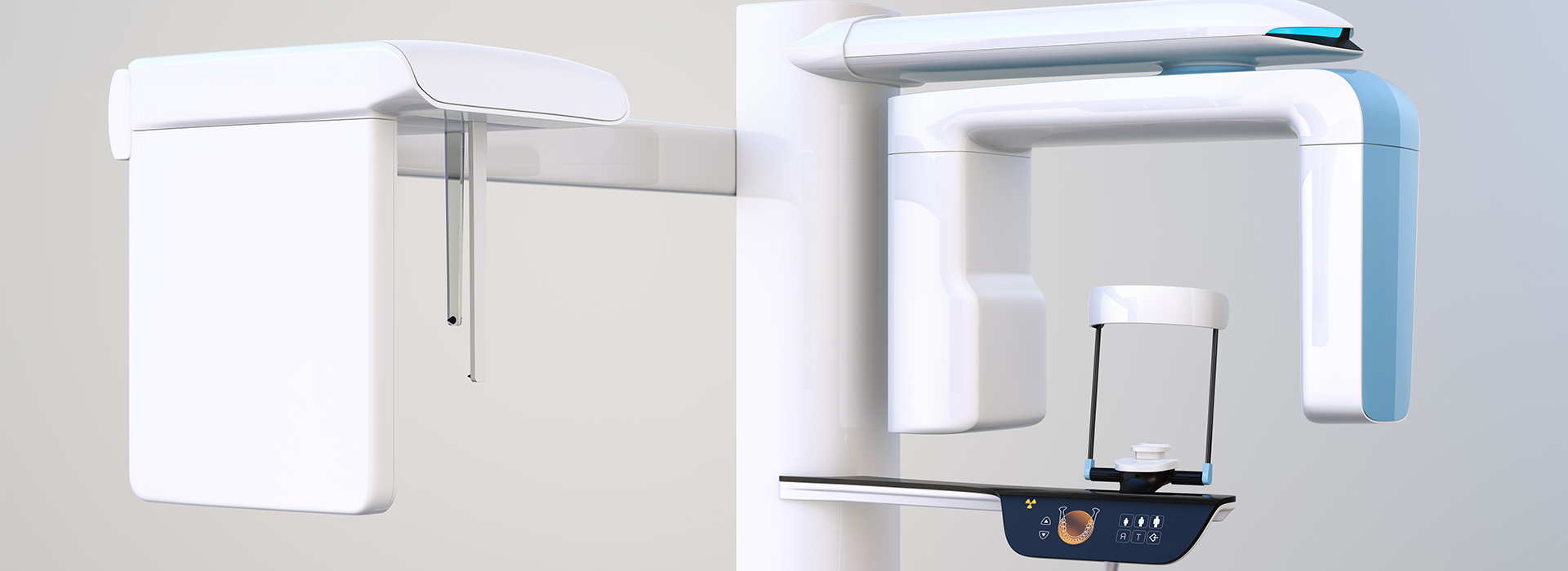 The image shows a modern dental chair with an attached digital display screen, positioned within a clean, well-lit dental office setting, likely used for patient information or treatment planning.